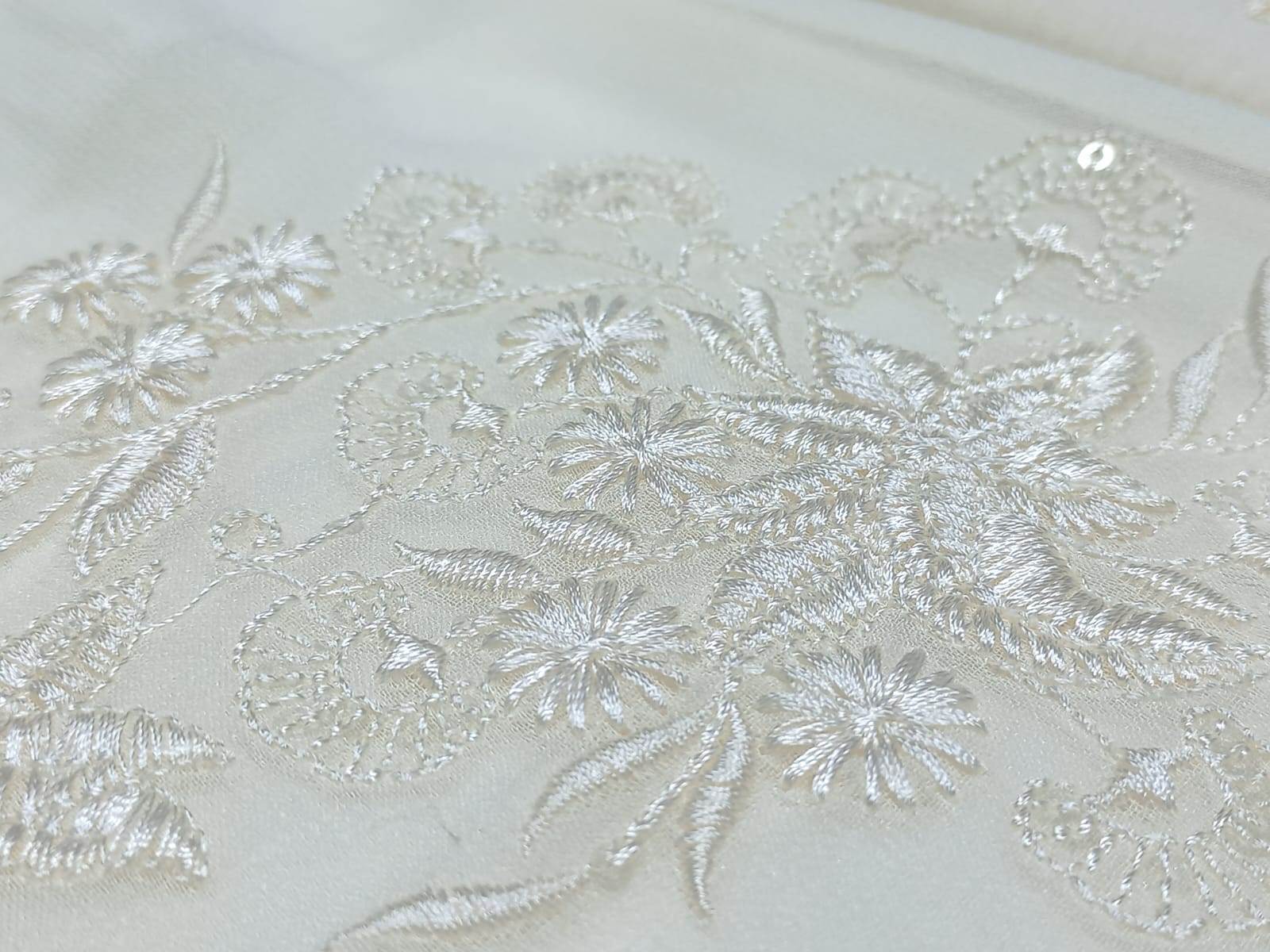 Embroidered Floral Butta Fabric - Attributes: Comfortable & Soft