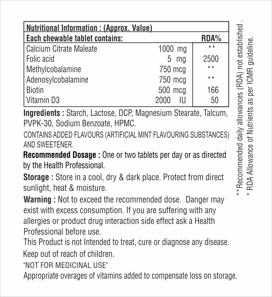 Calcium With Folic Acid With Biotin And Vitamin D3 Chewable Tablet