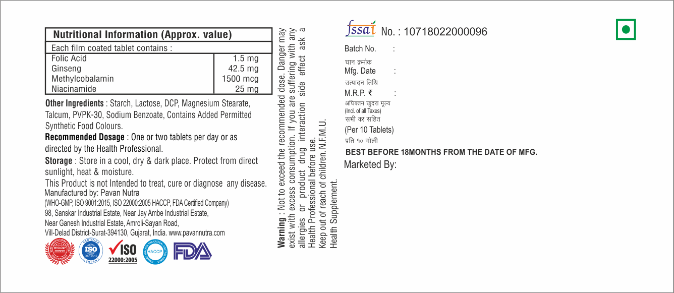 Folic Acid With Ginseng And Niacinamide Tablet