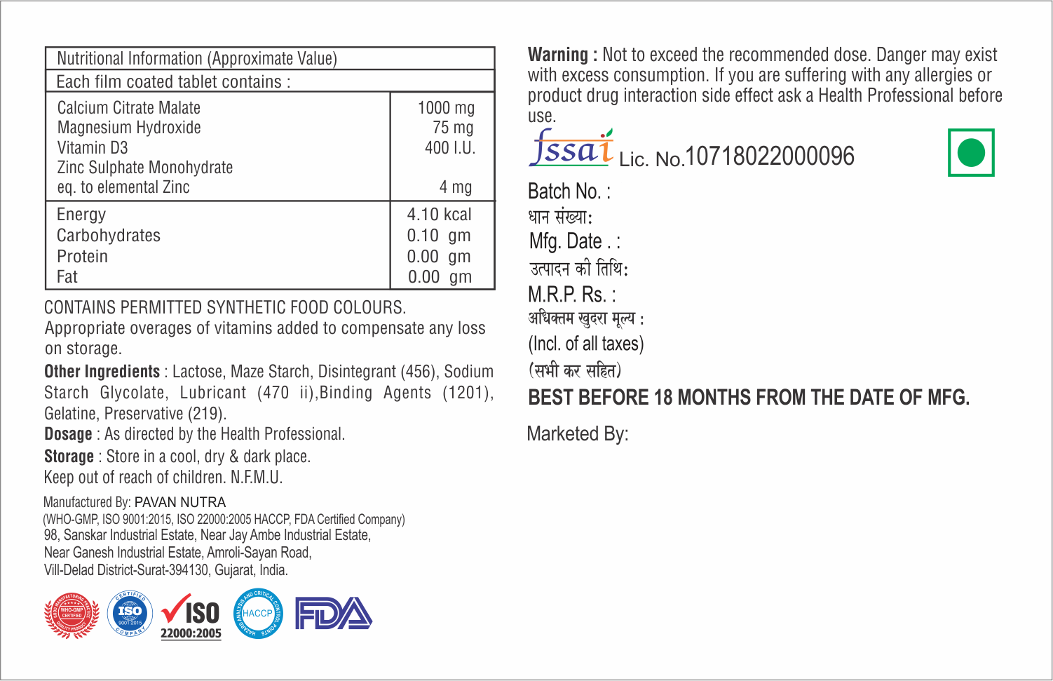 Ccm With Magnesium Hydroxide And Vitamin D3 Tablet