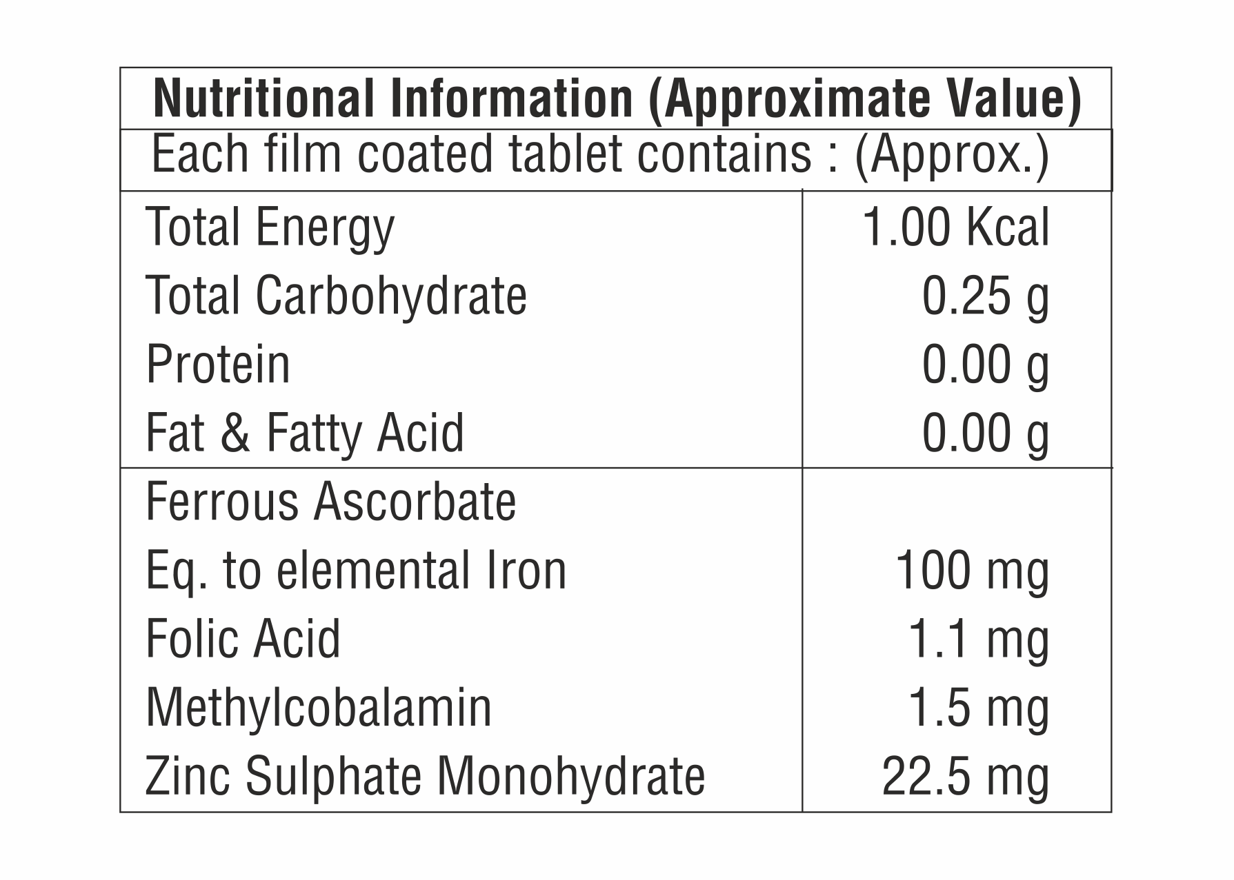 Ferrous Ascorbate With Folic Acid And Zinc Tablet