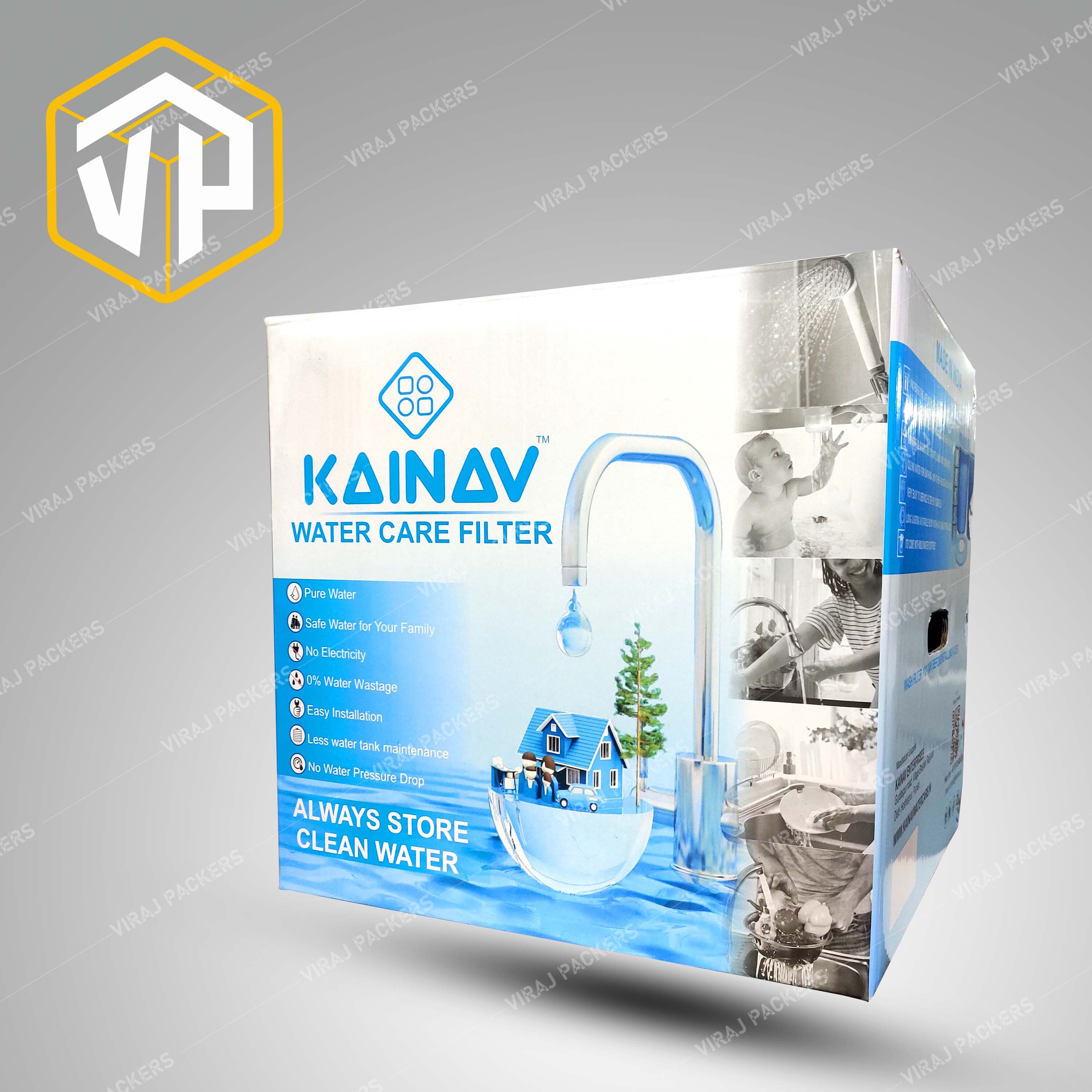 Customized Water Filter Packaging Box - Paper Material | Eco-friendly, Printed Patterns, Uv Offset Printing, Personalized Branding, Decorative Textures