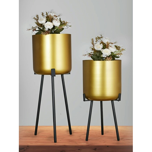 Planter With Stand - Various Sizes, Golden Hand-built Design | Modern Indoor Decoration Theme