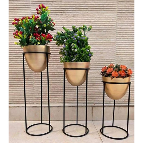 Planter With Stand - Various Sizes, Golden Hand-built Design | Modern Indoor Decoration Theme