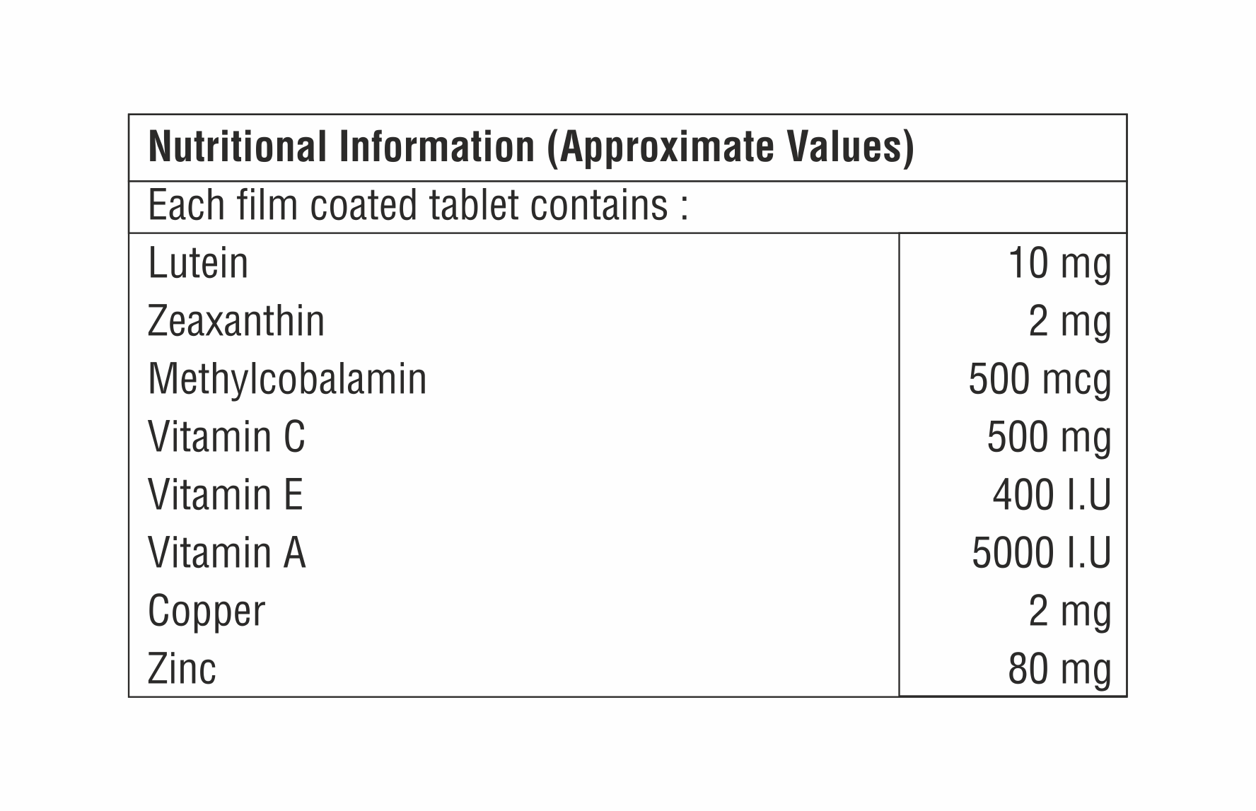 Lutein With Zeaxanthin And Zinc Tablet