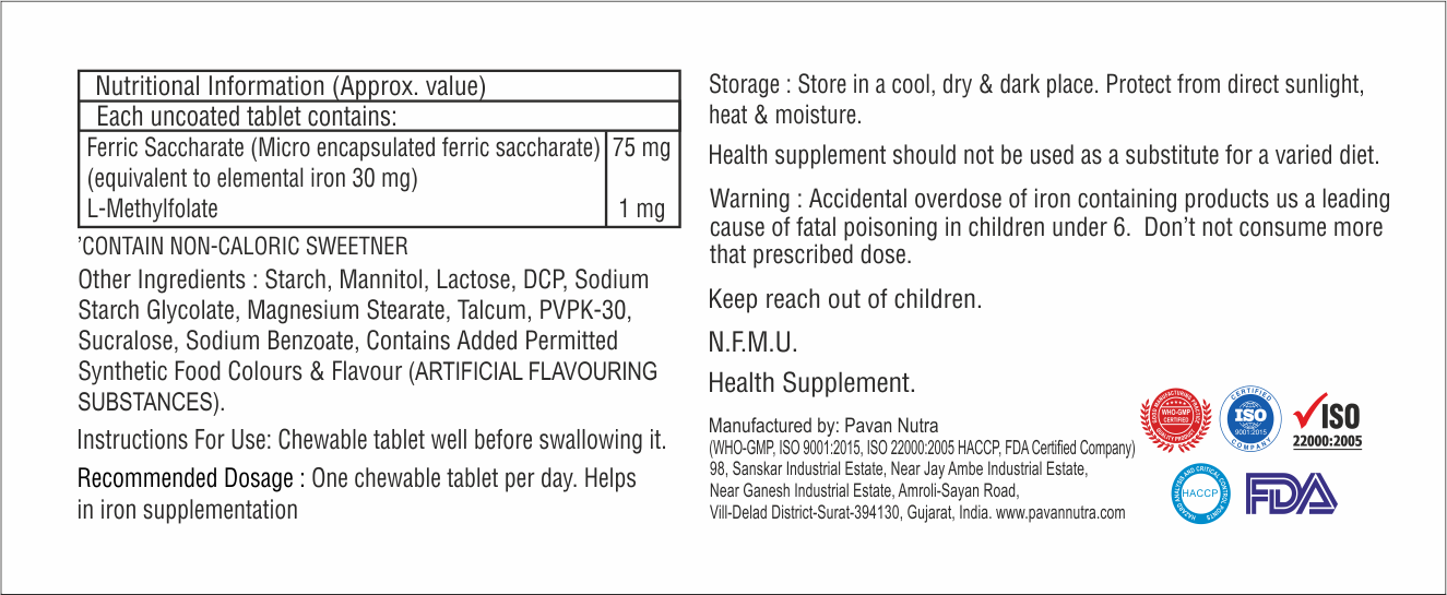 Microencapsulated Ferric Saccharate And L-methylfolate Chewable Tablet