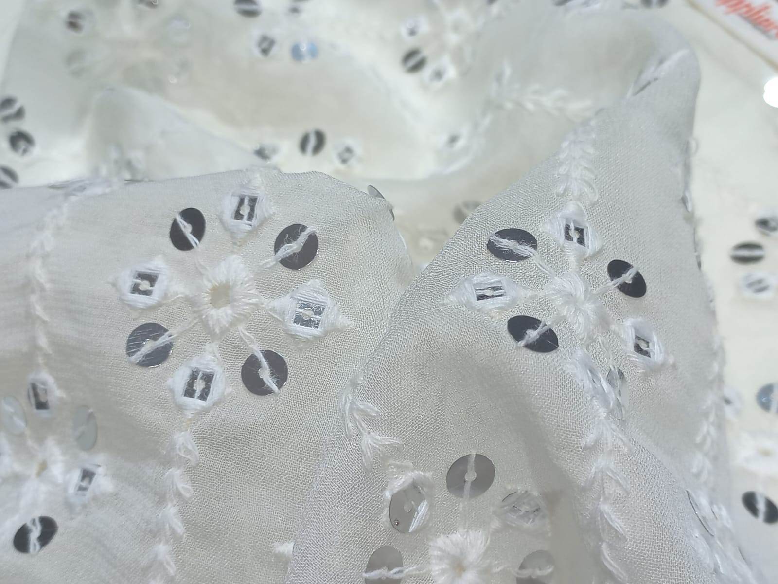 Allover Mirror Work Embroidery Fabrics - Width: 44 Inch (In)