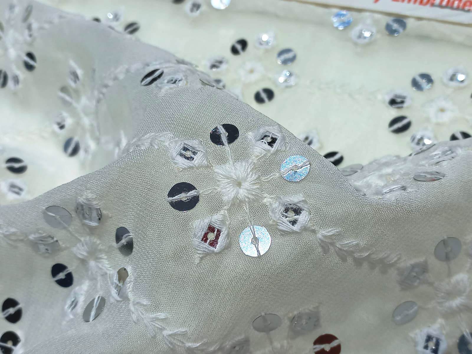 Allover Mirror Work Embroidery Fabrics - Width: 44 Inch (In)