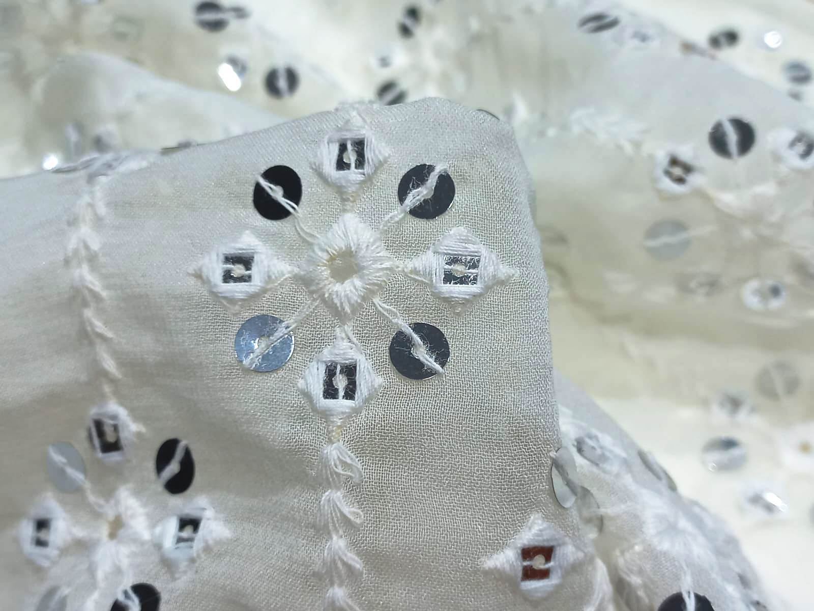 Allover Mirror Work Embroidery Fabrics - Width: 44 Inch (In)