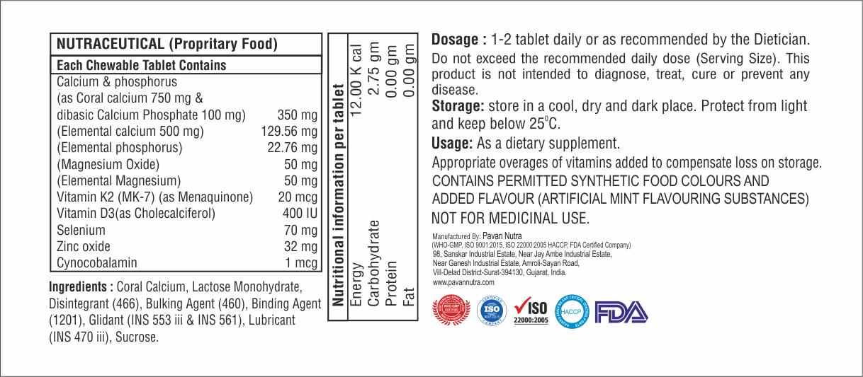 Coral Calcium With Zinc Oxide And Vitamin D3 Chewable Tablet