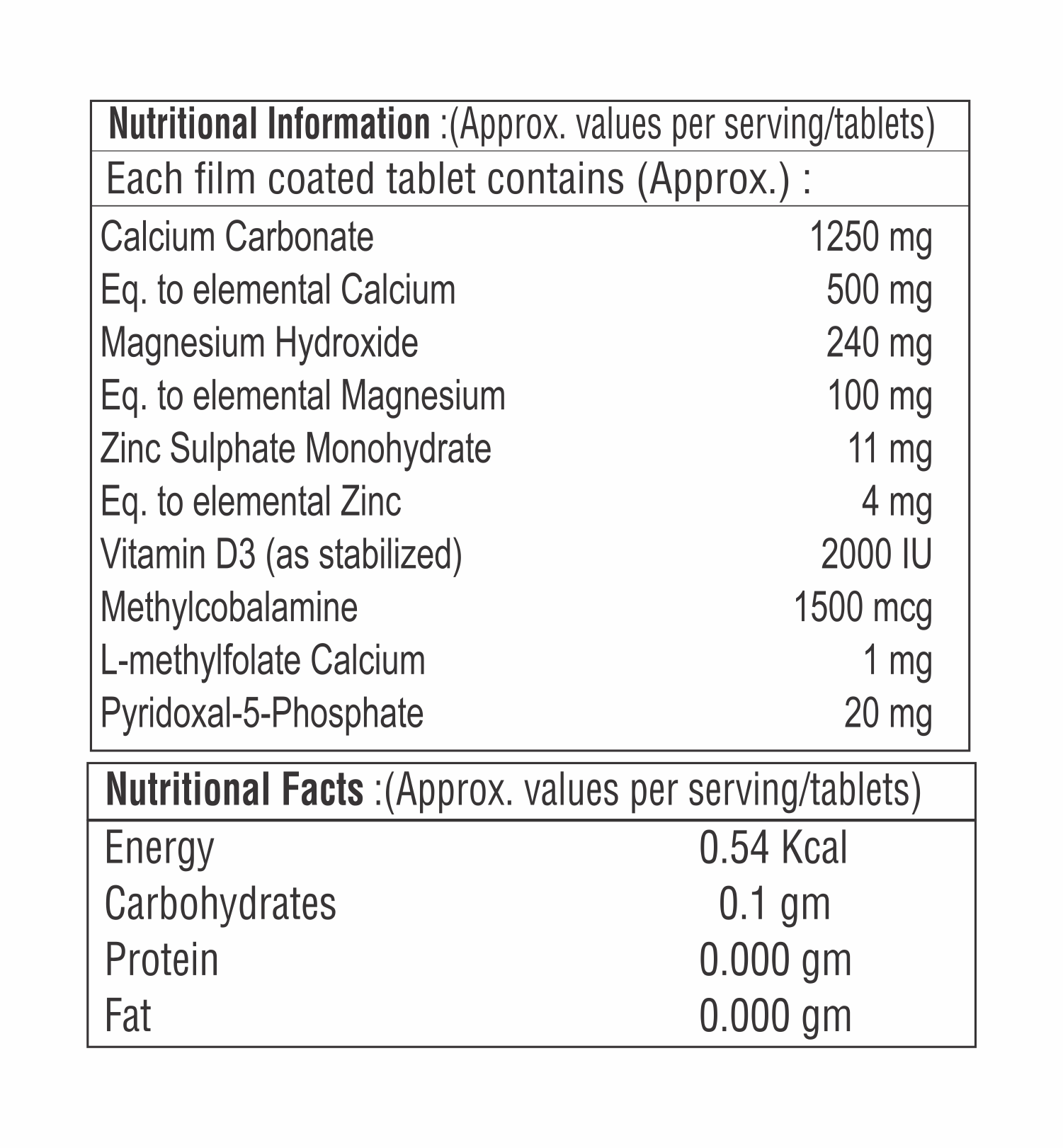 Calcium Carbonate With Methylcobalamine And Lmethylfolate Calcium And Pyridoxal 5 Phosphate Tablet