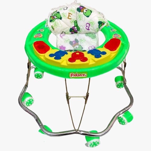 16 Bend Nikel Gajni Walker 24/6 Heavy Pipe 3 - Metal & Plastic, 25 cm Height, Green Color, 7 cm Wheel Diameter | Child Safety, Easy Use, Fun Design, Smooth Wheels, Sturdy Frame