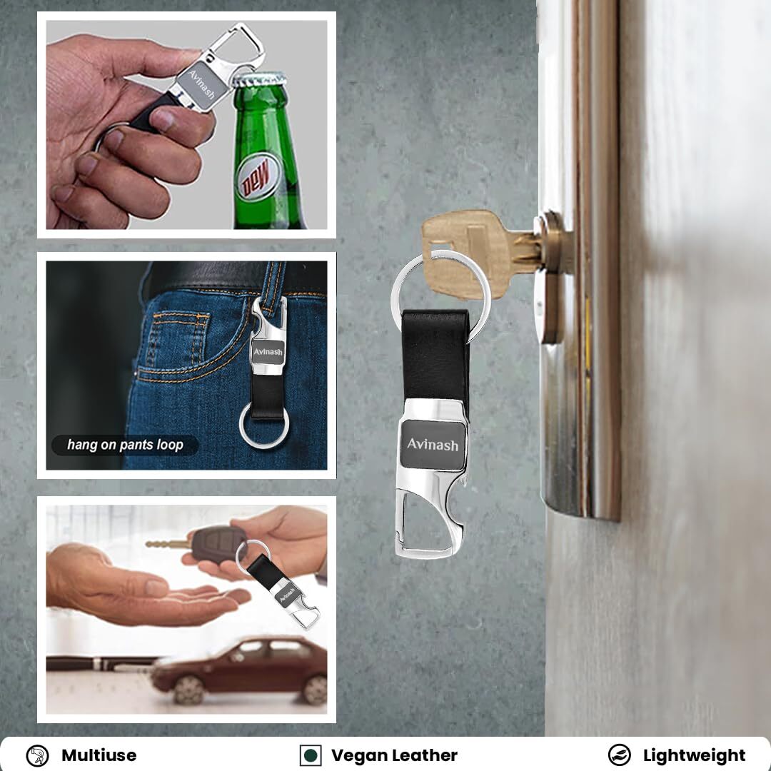 Metal Leather Cork And Leatherette Keychain - Leather & Metal Material, Silver Keyring, Color Options: Black, Blue, White, Tan, Cork | Custom Logo & Name Personalization, Ideal Gifting Solution For Corporate Events