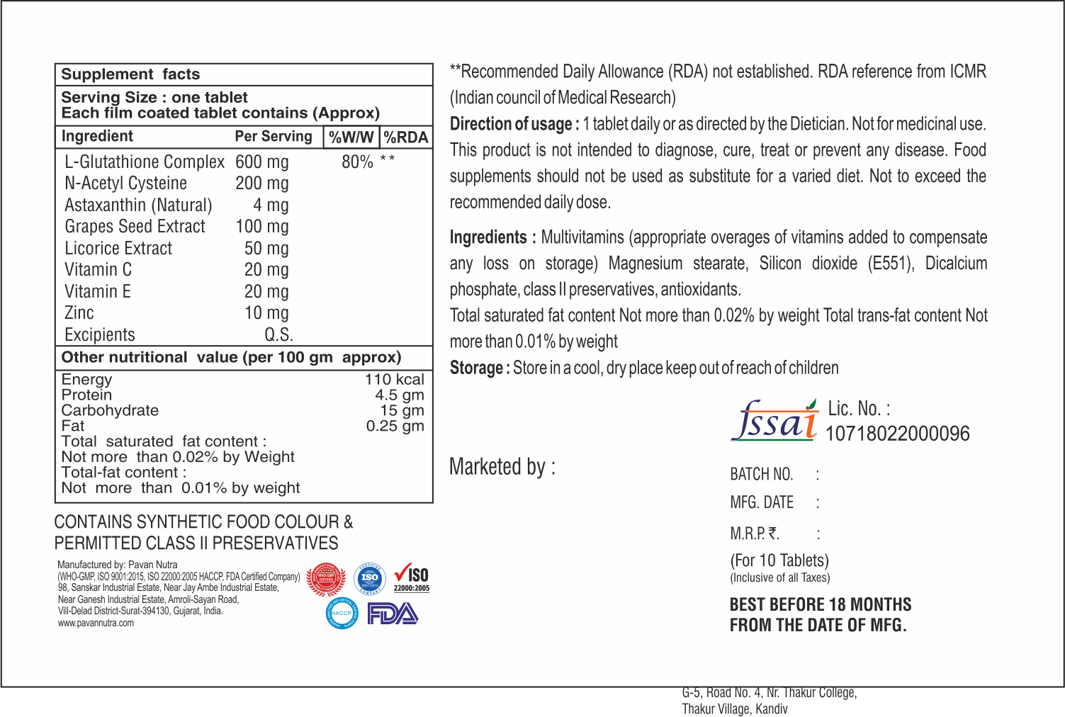 L-glutathione Complex Tablet