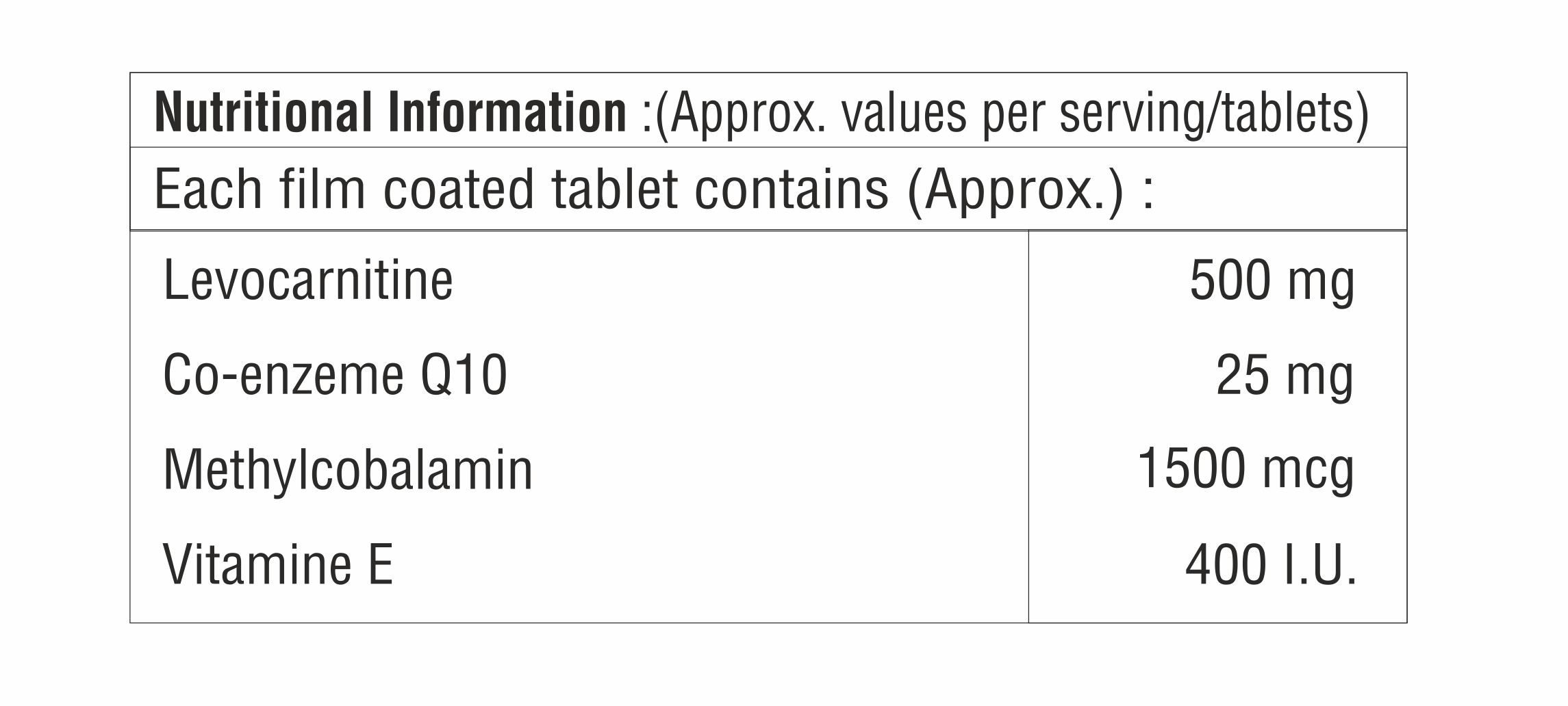Levocarnitine With Methylcobalamin And Vitamin Tablet