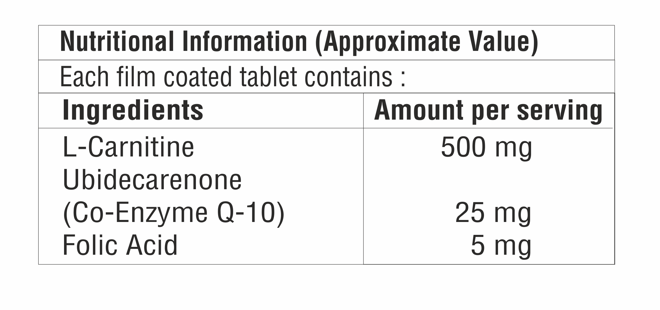 L-carnitine With Folic Acid And Coq10 Tablet