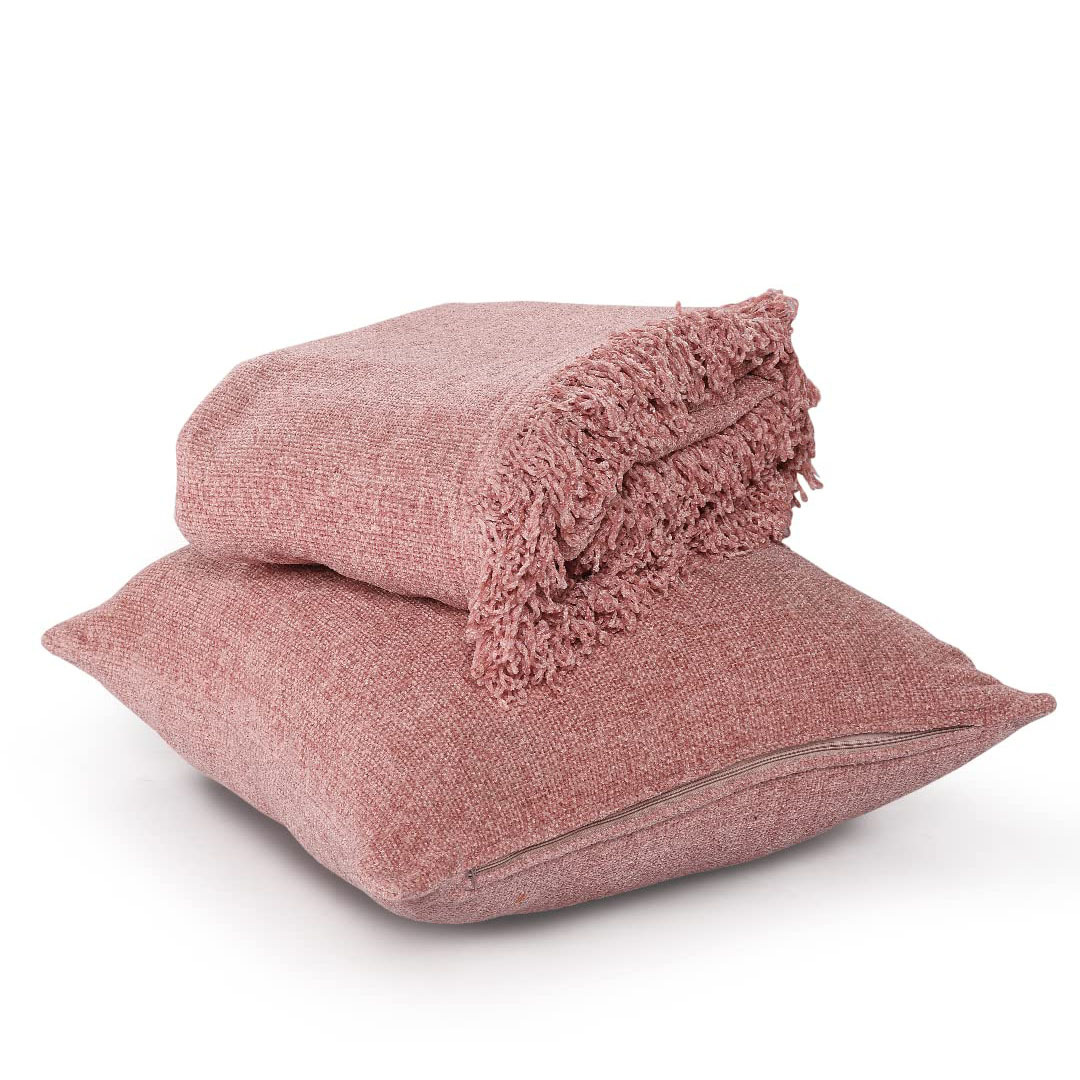Chenille Solid Cushion Covers - 16x16 | 18x18 | 20x20 | 22x22 | 24x24 | 12x20 | 12x12 Inch, Cozy Pink, Sturdy Zipper, Easy Care, Versatile Use