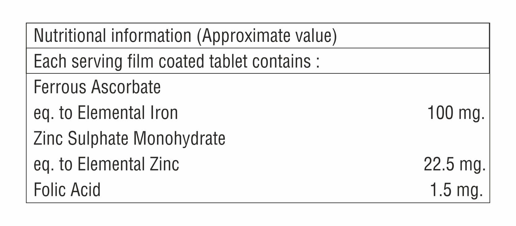 Ferrous Ascorbate With Folic Acid And Zinc Sulphate Tablet