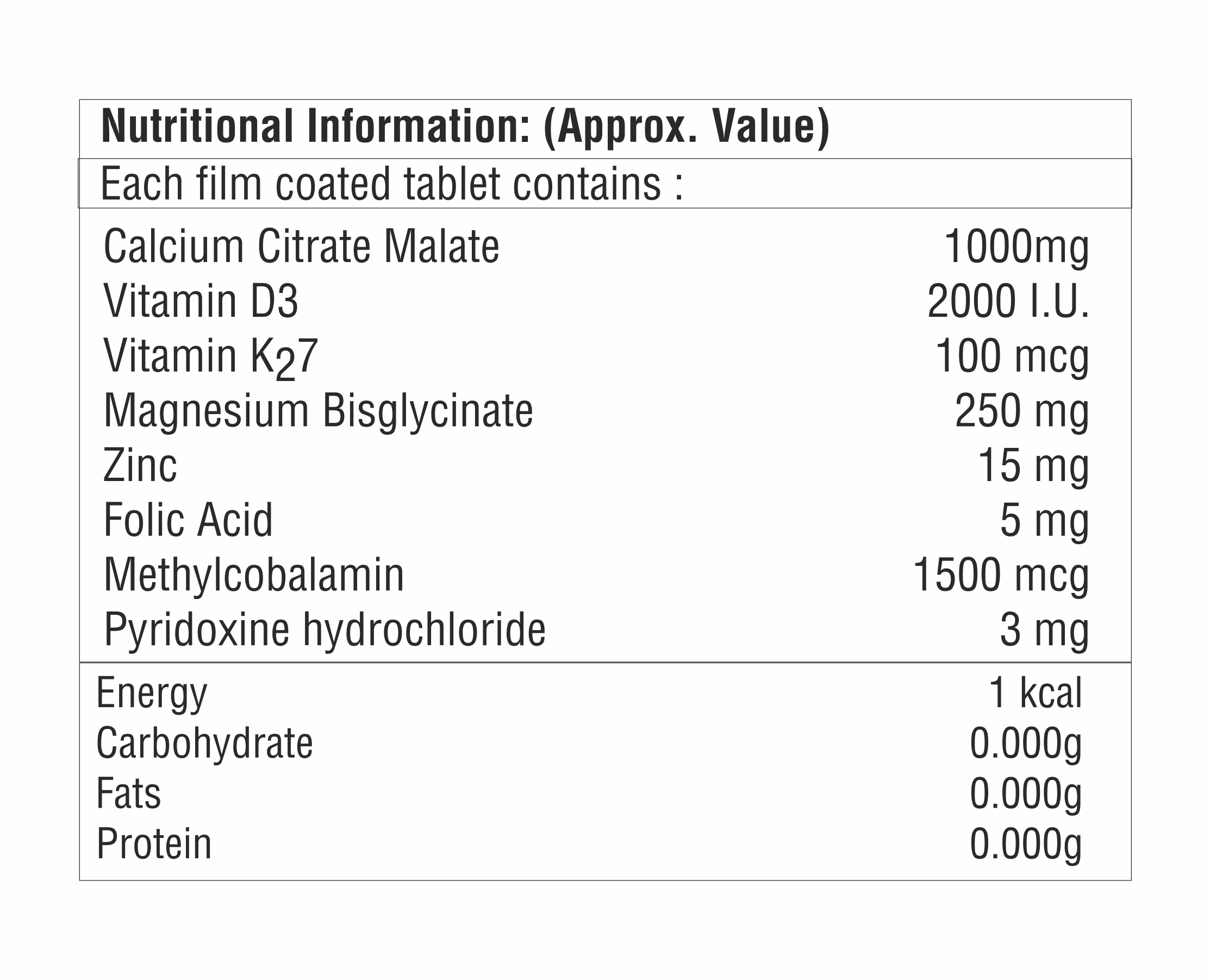 Ccm With Vitamin D3 With Vitamin K27 And Folic Acid Tablet.