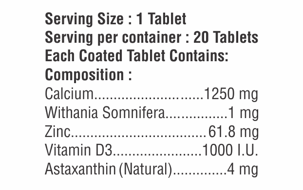 Calcium With Withania Somnifera With Zinc And Astaxanthin Tablet