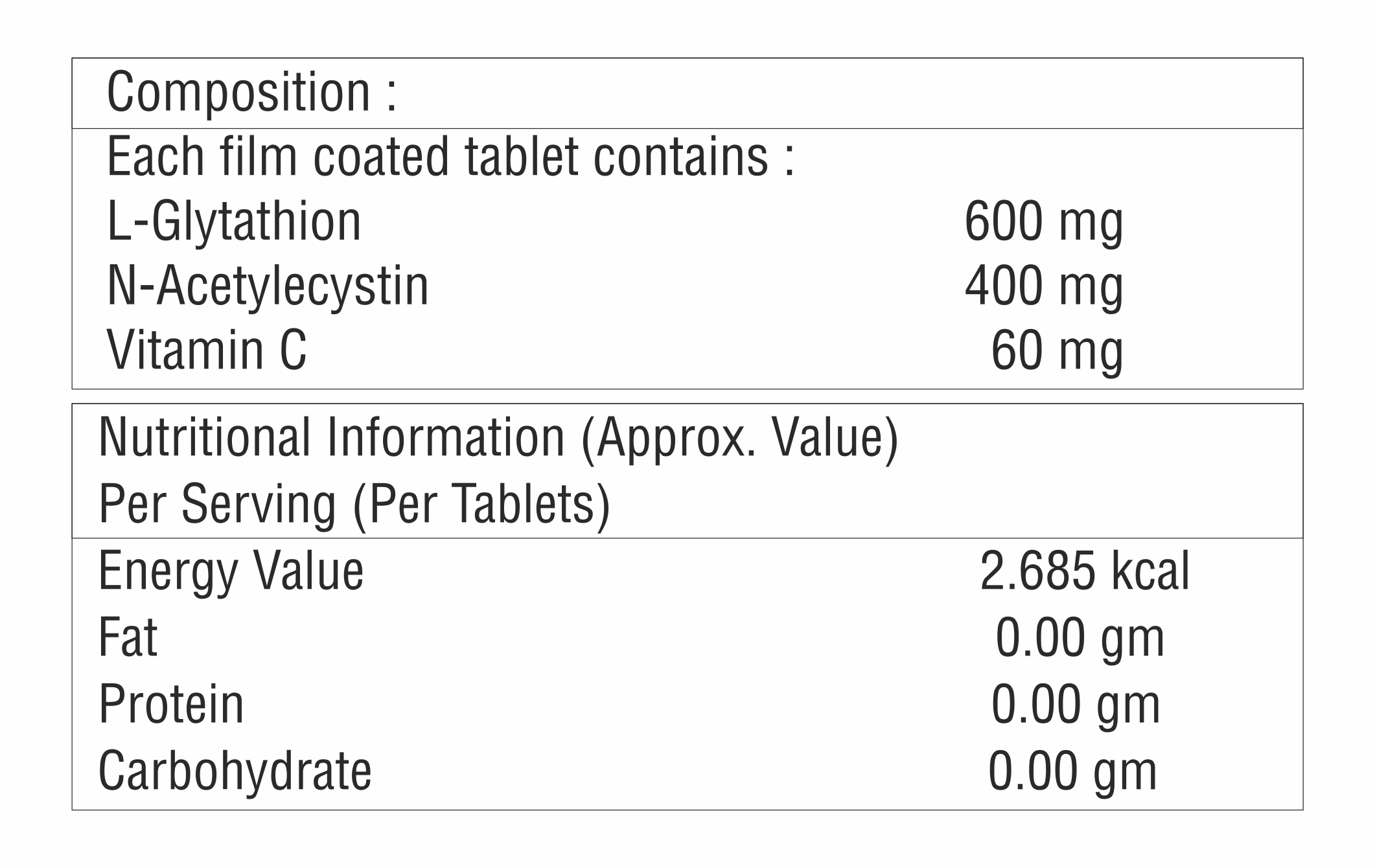 L-glytathion With N-acetylecystin And Viamin C Tablet