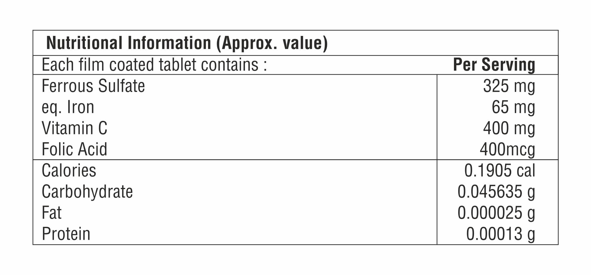 Ferrous Sulphate Eq. To Iron With Vitamin C And Folic Acid Tablet