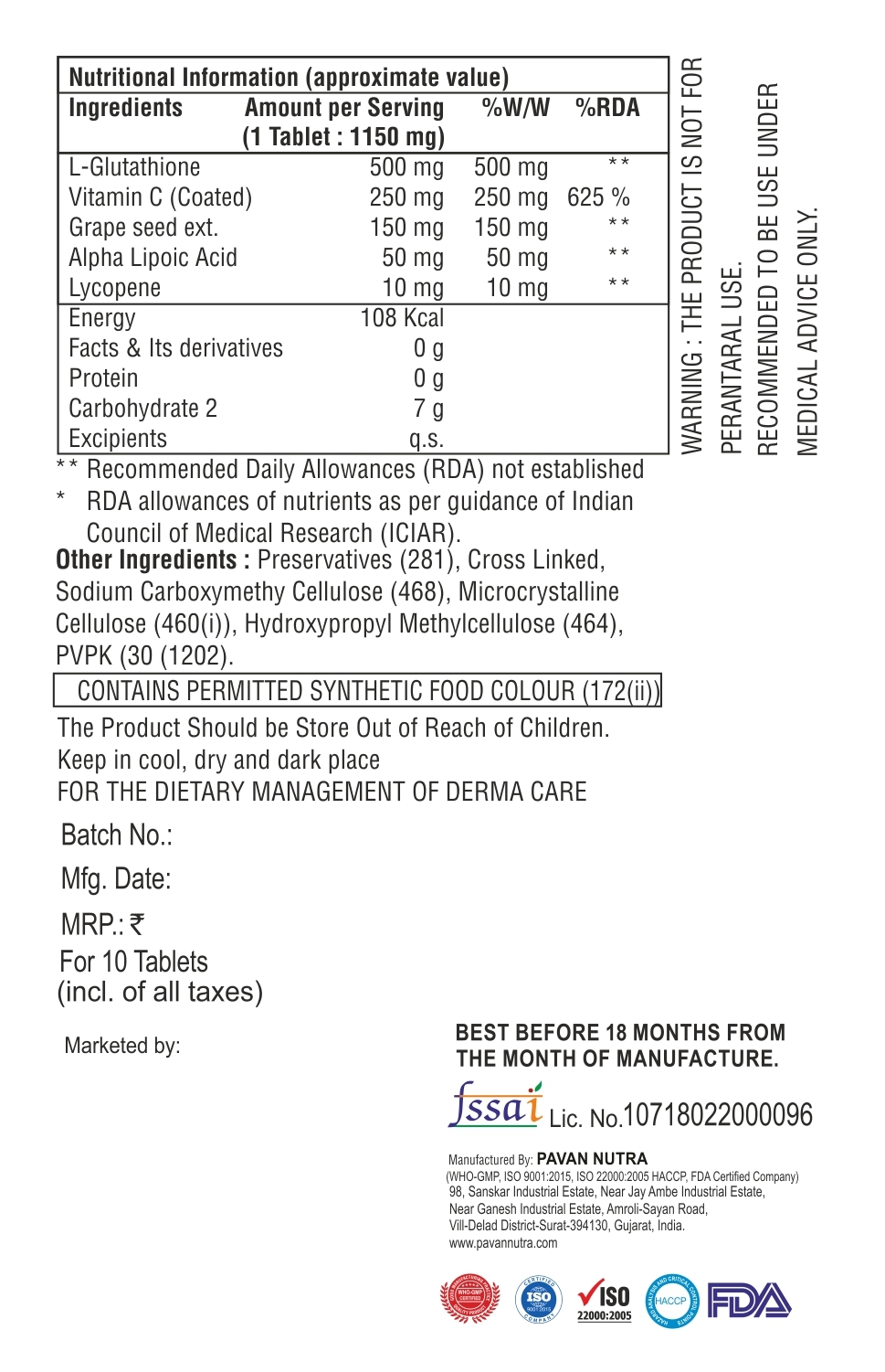 L-glutathione With Vitamin C And Lycopene Tablet - Origin: India