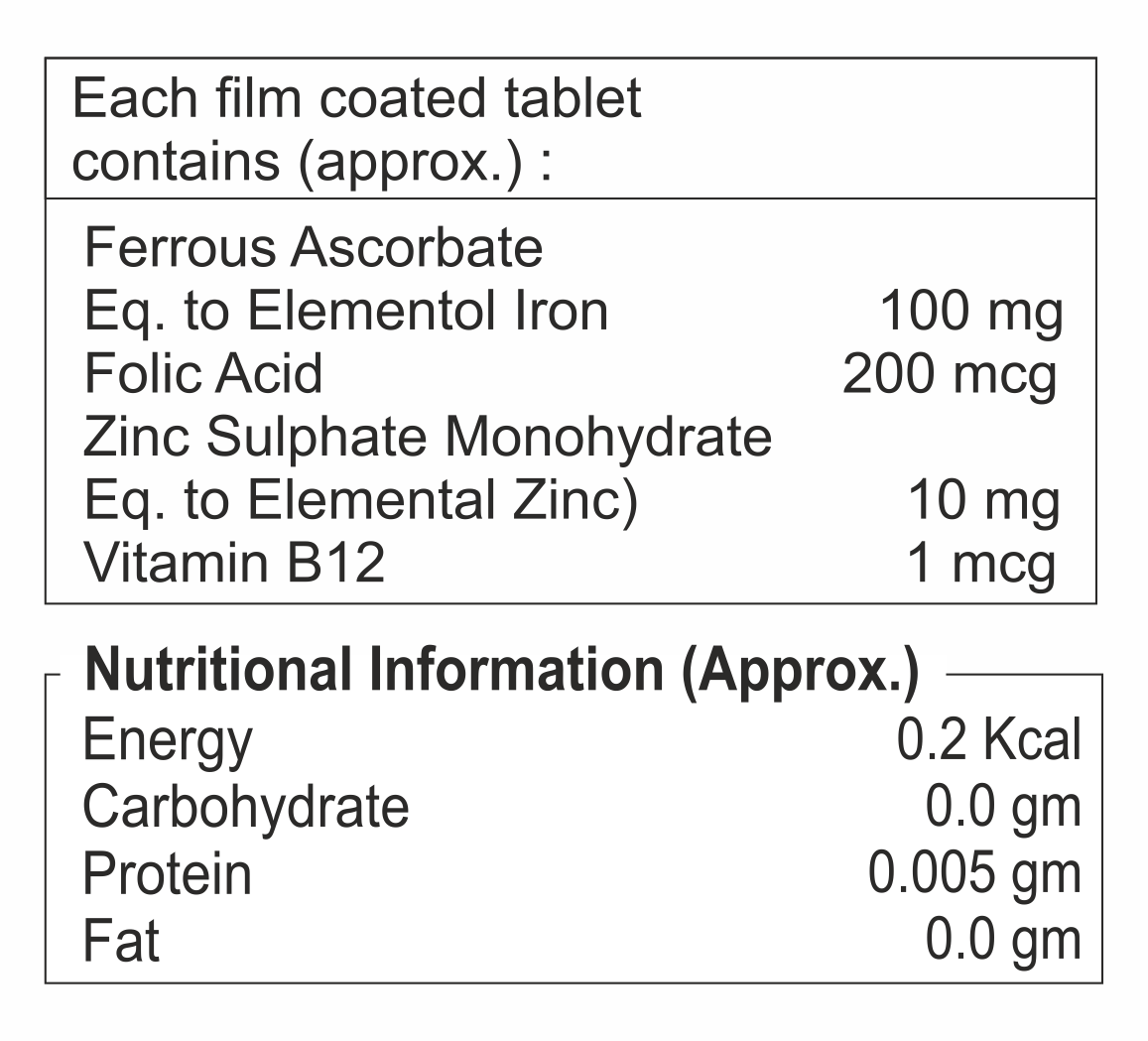 Ferrous With Zinc Sulphate And Vitamin B12 Tablet