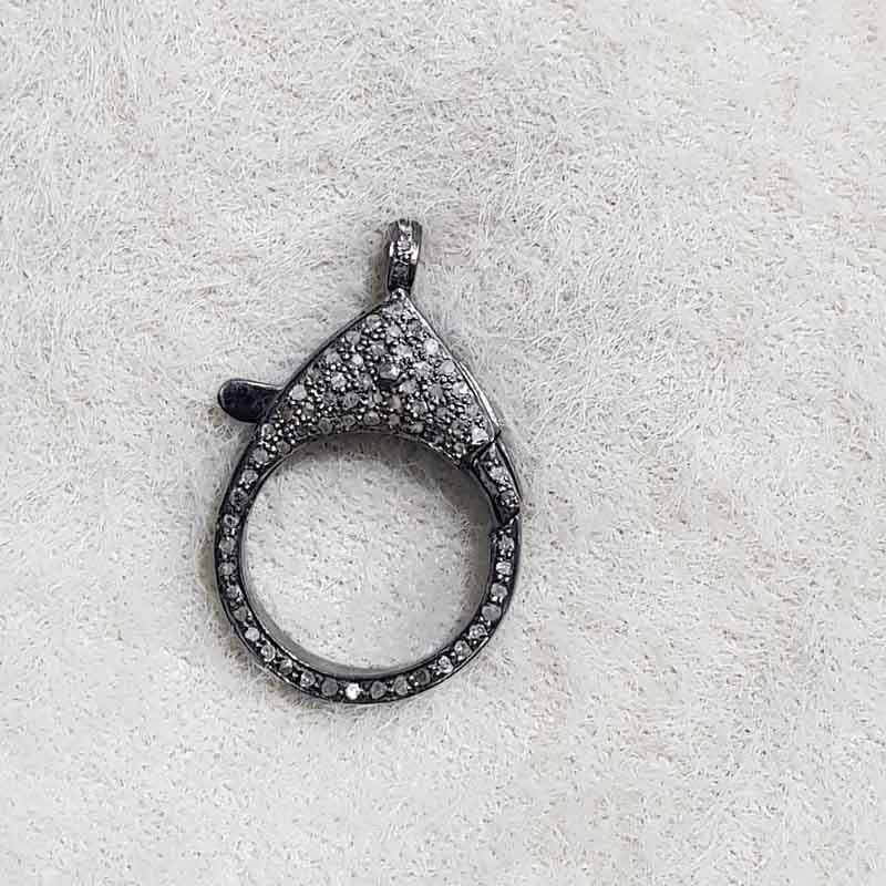 Starling Silver Handmade Pave Diamond Round Fancy Clasp Lock