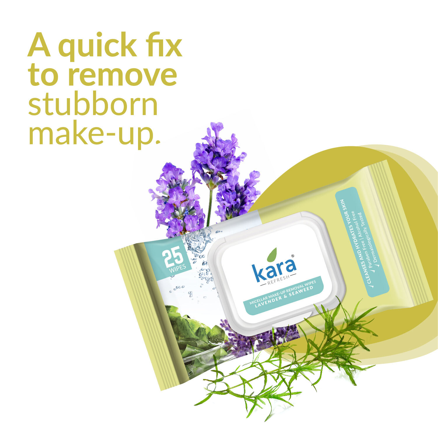 Kara Refresh Micellar Make-up Removal Wipes Lavender & Seaweed 25 Pulls