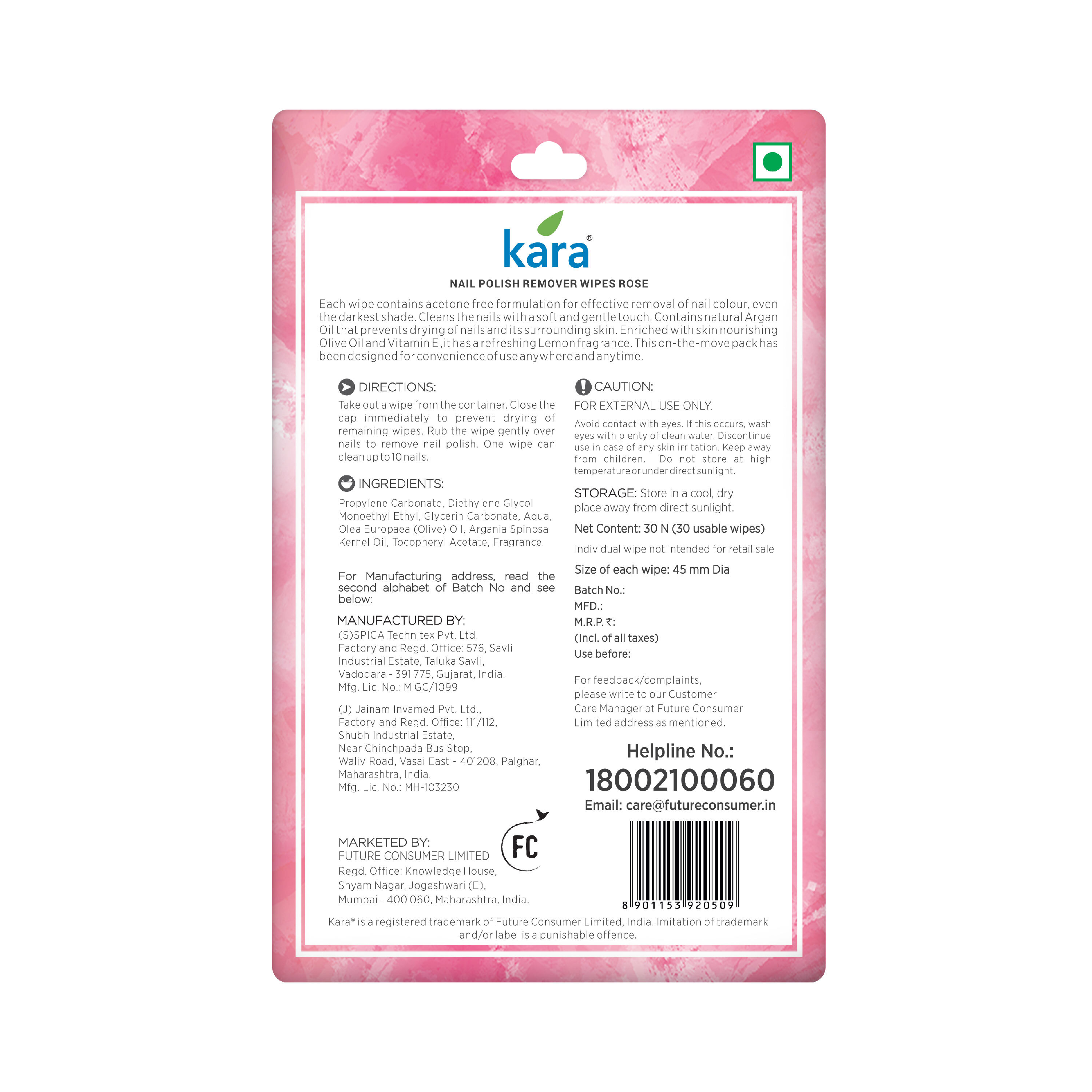 Wiz Rose Nail Polish Remover Wipes 30 Pulls