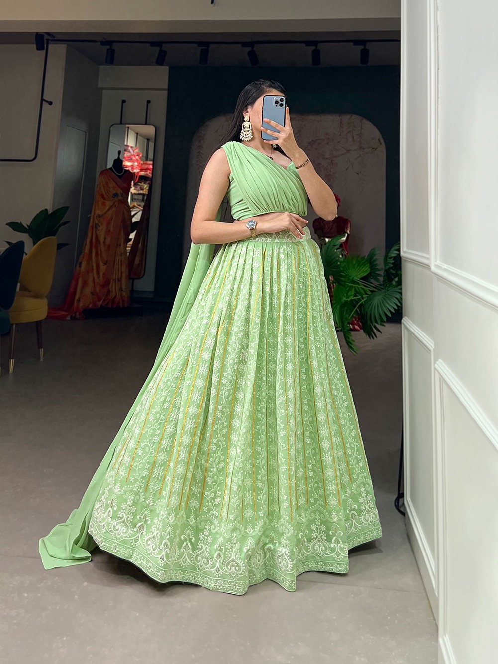 Designer Lehenga - Bust Size: Xxxl Meter (M)