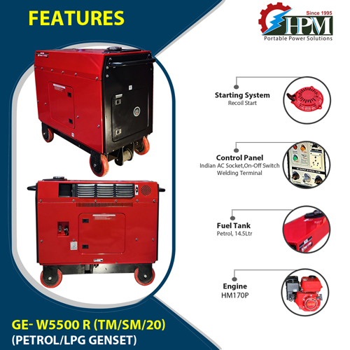 Black & Red Petrol Run 5 Kw Welding Generator 200 Amps Model Hybrid Ge-w5500r Recoil Start