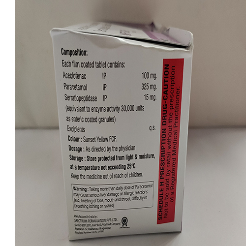 Aceclofenac Paracetamol And Serratioptidase Tablets - Drug Type: General Medicines