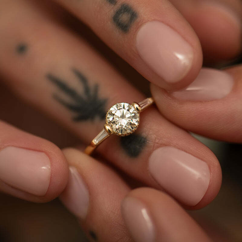 1ct Round Lab Grown Brilliant Cut Engagement Ring With A Pave Diamond Halo Ring - Diamond Carat Weight: 1.00 Carat