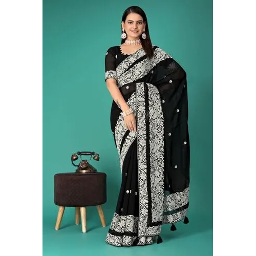 Parsigara Saree - Color: Black Peach Green Blue Skyblue Pista Dark Rama