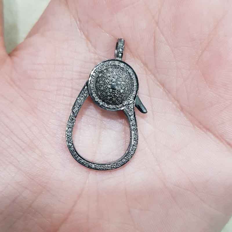 925 Starling Silver Handmade Pave Diamond Round Fancy Clasp Lock - Gender: Men