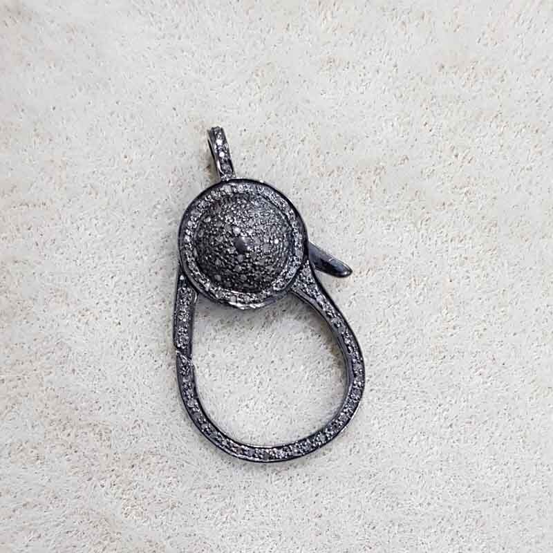 925 Starling Silver Handmade Pave Diamond Round Fancy Clasp Lock - Gender: Men