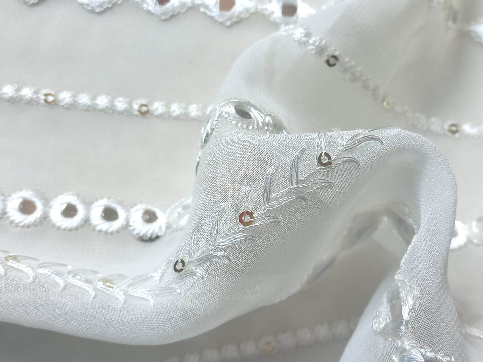 Dyeable Mirror Work Designer Fabric - Pattern: Embroided