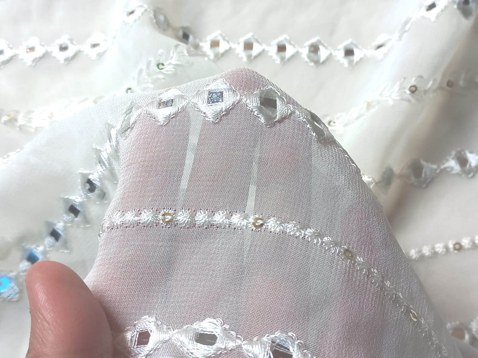 Dyeable Mirror Work Designer Fabric - Pattern: Embroided