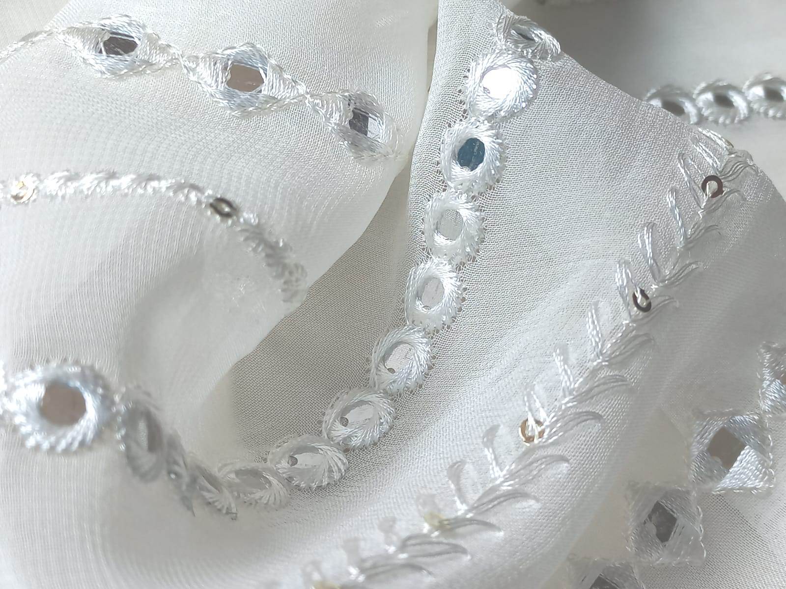 Dyeable Mirror Work Designer Fabric - Pattern: Embroided