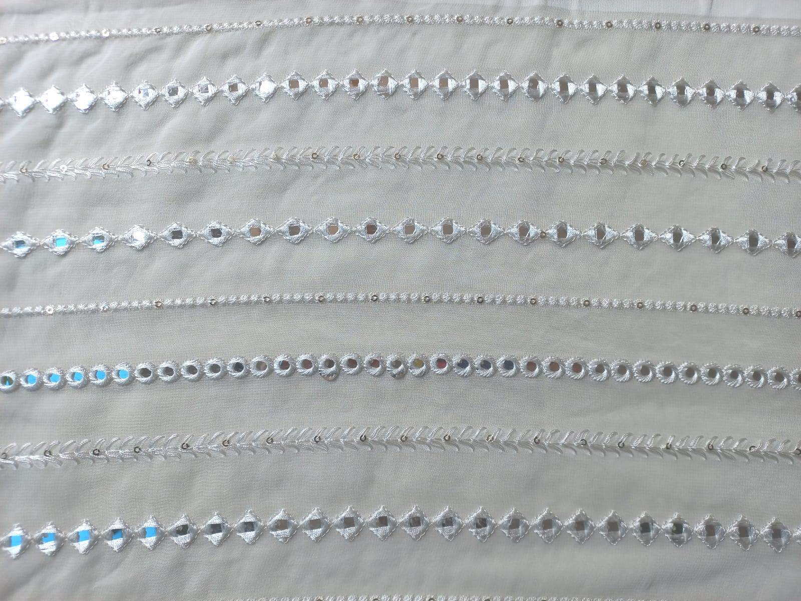 Dyeable Mirror Work Designer Fabric - Pattern: Embroided