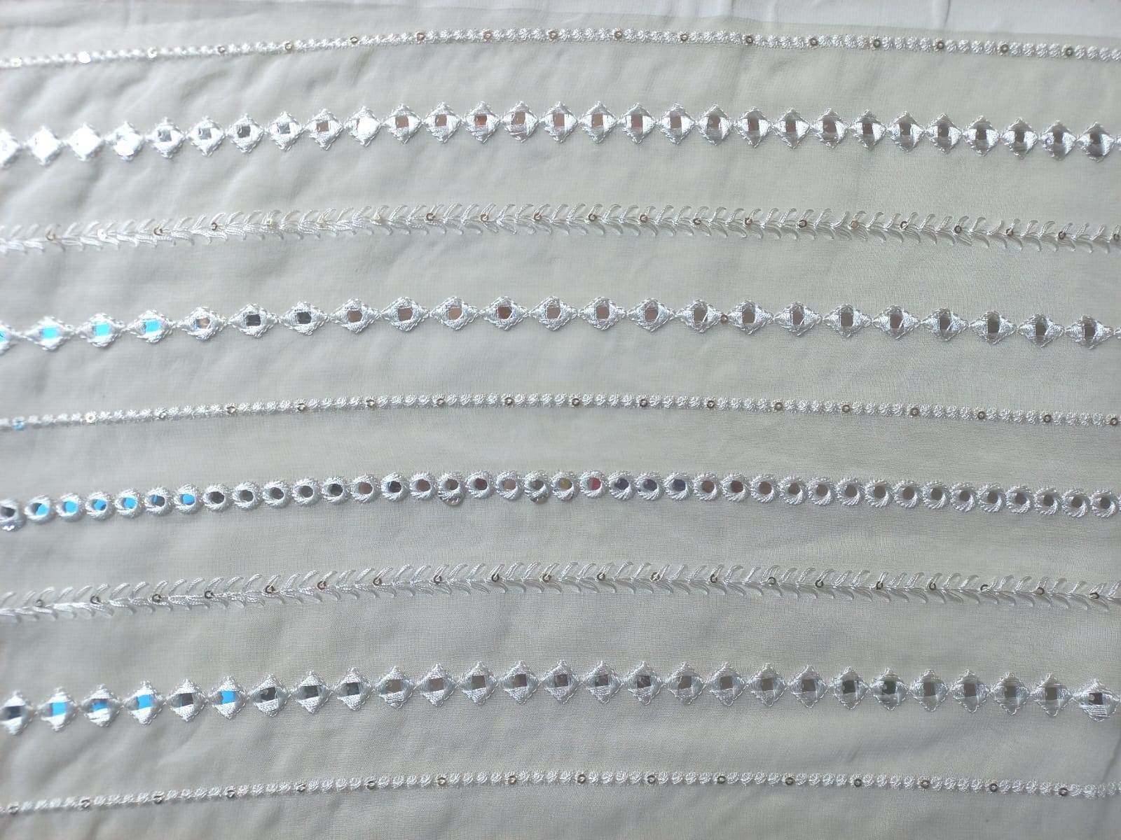 Dyeable Mirror Work Designer Fabric - Pattern: Embroided