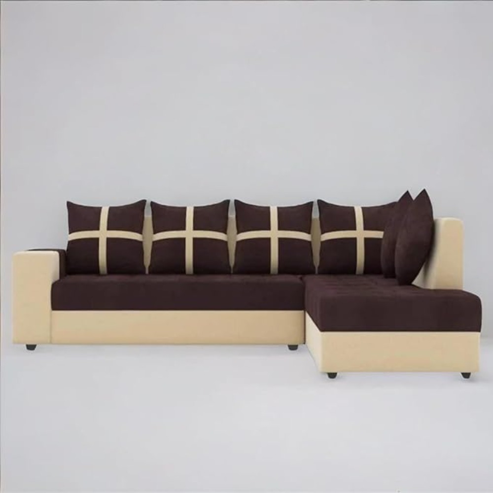 L Shape Sofa Set - Luxurious Velvet Upholstery, Spacious Seating For Modern Living Rooms