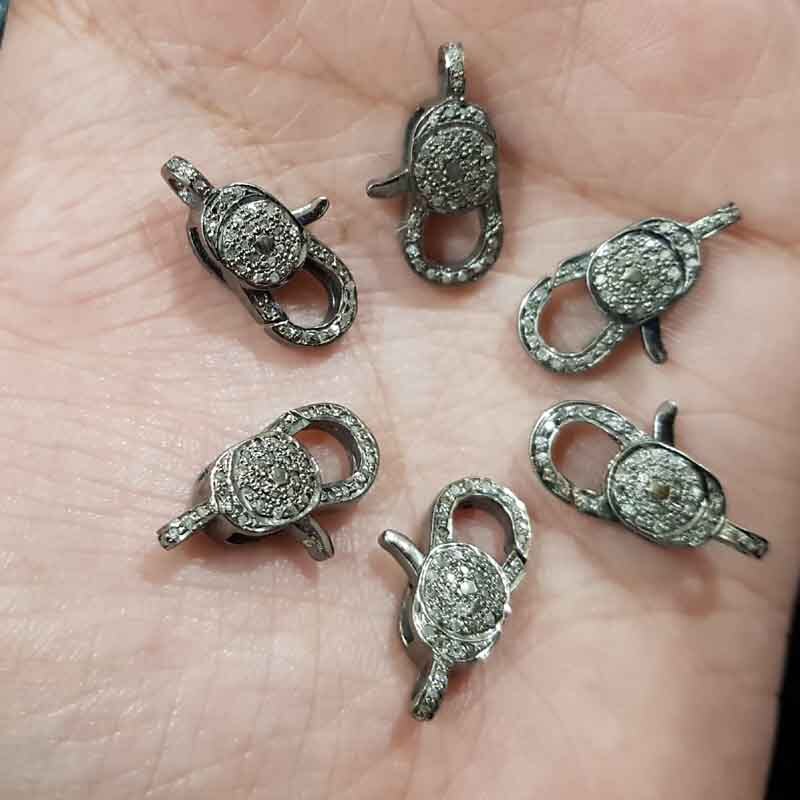 925 Starling Silver Handmade Pave Diamond Small Round Fancy Clasp Lock