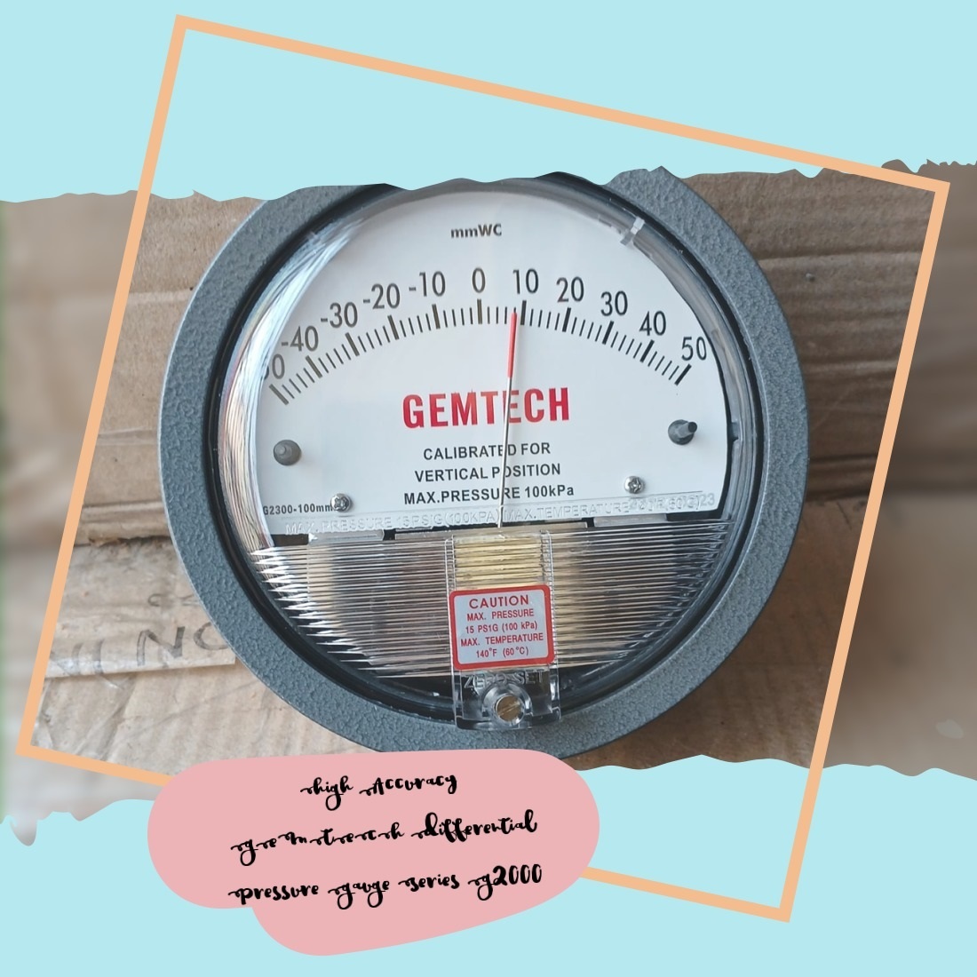 Gemtech Differential Pressure Gauge - Metal Alloy 4" Diameter, Analog Display | Suitable For Power, Cement, And Textile Plants, Easy Installation, 81 Model Variants