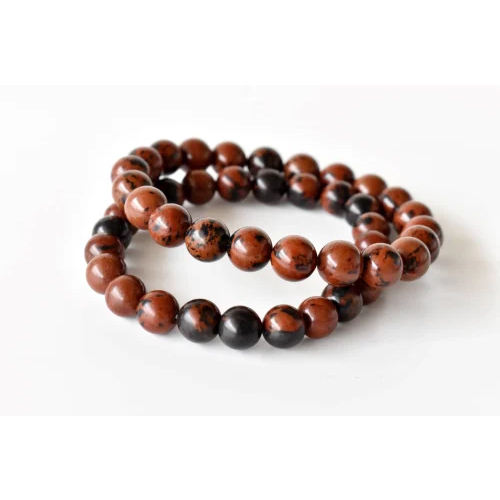 Mahogany Obsidian Crystal Bracelet - Natural Gemstones, 4mm-10mm Bead Sizes, 7-7.5 Inches Length, Round Shape, Brown Color