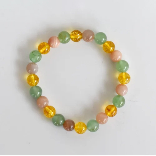 Good Luck Bracelet Crystal Beaded Bracelet - Natural Gemstones, 8mm Multicolor Beads | Handmade with Green Aventurine, Citrine, Moonstone