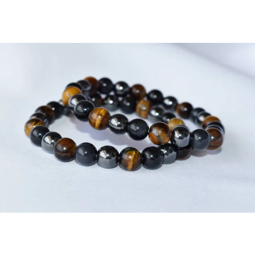 Triple Protection Bracelet - 8mm Handmade Round Beaded Bracelet | Natural Tiger Eye, Black Obsidian, Hematite, 7-7.5 Inches, Smooth Finish