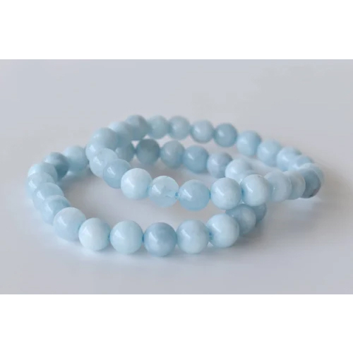 Aquamarine Bracelet Crystal Beaded Bracelet - Natural Gemstones, 7-7.5 Inches Length | 8mm Round Beads, Plain Design, 22 Grams Weight